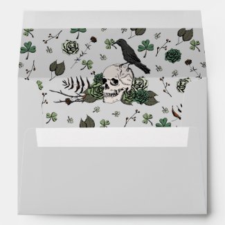 Gothic Gray Irish Floral Skulls and Green Roses