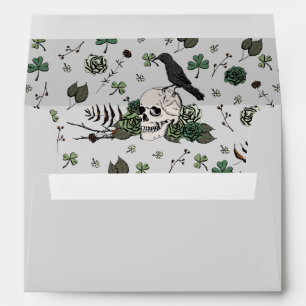 Gothic Gray Irish Floral Skulls and Green Roses Envelope