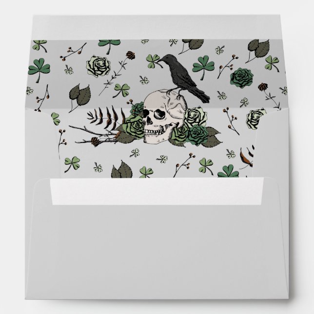 Gothic Gray Irish Floral Skulls and Green Roses Envelope (Back (Bottom))