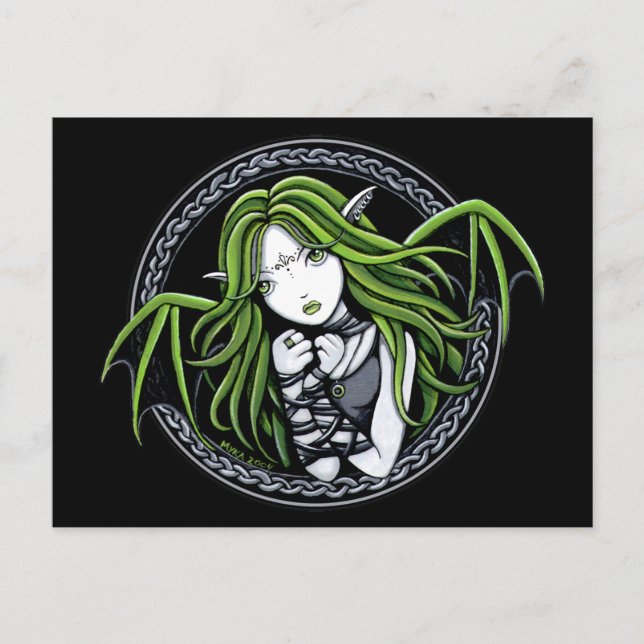Gothic Green Bat Fairy Art Postcard (Front)