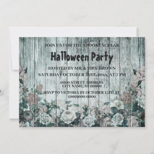 Gothic Green Flowers Spooky Halloween Invitation