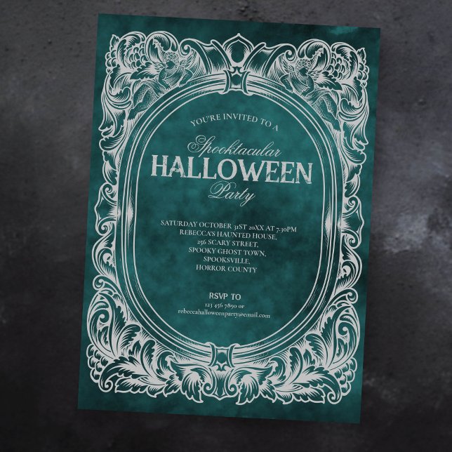 Gothic Green Gray Halloween Party Invitation (Creator Uploaded)
