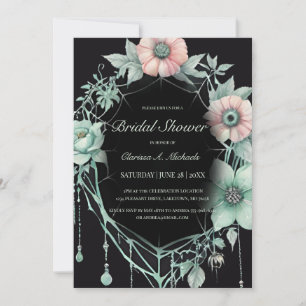 Gothic Green Mint Floral Spider Web Bridal Shower Invitation