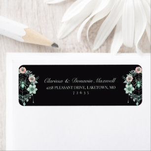 Gothic Green Mint Floral Spider Web Return Address Label