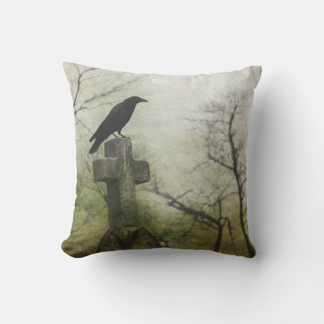 Gothic Green Mist Throw Pillow (Front)