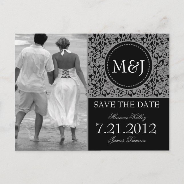Gothic Grey & Black Flourish Save the Date Announcement Postcard (Front)