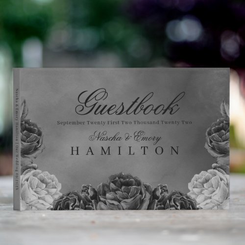 Gothic Grey Elegant Watercolor Rose Wedding Guest Book