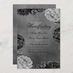 Gothic Grey Monochrome Elegant Floral Handfasting Invitation