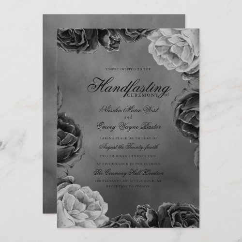 Gothic Grey Monochrome Elegant Floral Handfasting Invitation