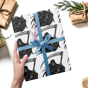Gothic Grim Reaper with Scythe (White) Wrapping Paper