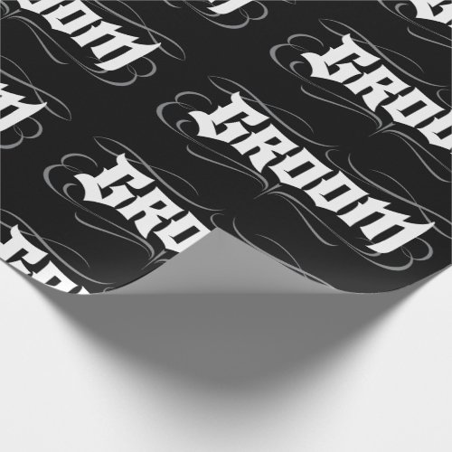 Gothic Groom Lettering Modern Grunge Tattoo Black Wrapping Paper