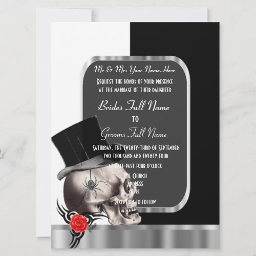 Gothic Groom Skull black and white Invitation