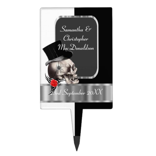 Gothic groom skull black and white wedding cake topper