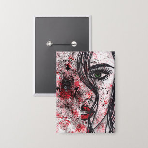 Gothic Grunge Abstract Girl Portrait Line Art Pin