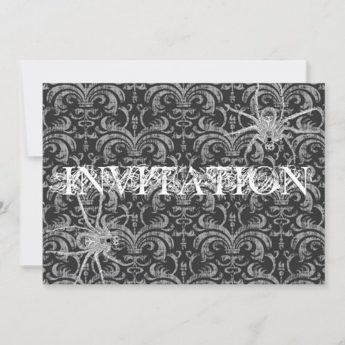 Gothic Grunge Damask Party Red  Black w Spiders Invitation
