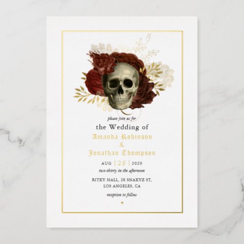 Gothic Grunge Floral Skull Wedding Foil Invitation
