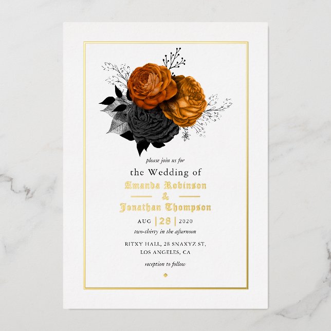 Gothic Grunge Floral Wedding Foil Invitation (Front)