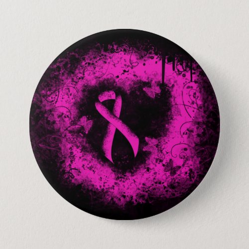 Gothic_grunge Hot Pink Awareness Ribbon Pinback Button