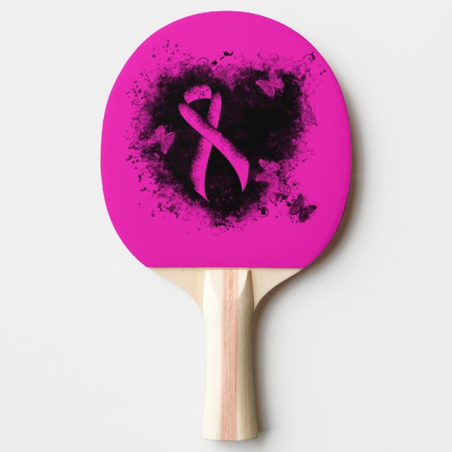 Gothic-grunge Hot Pink Awareness Ribbon Ping-Pong Paddle (Front)