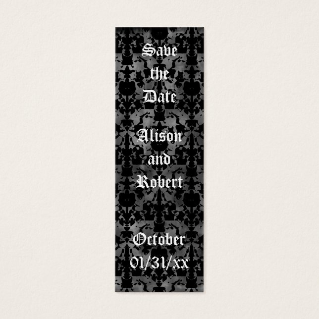 Gothic grunge save the date mini book markers (Front)