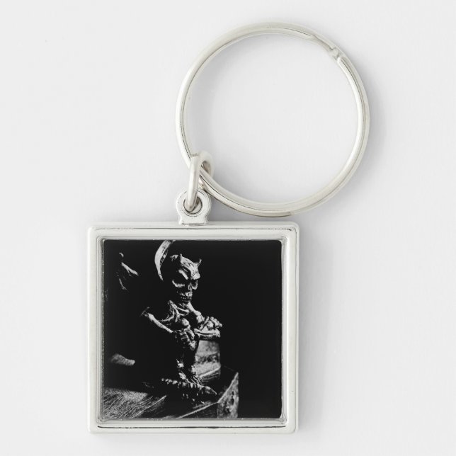 Gothic Guardian Gargoyle - Black and White Keychain (Front)