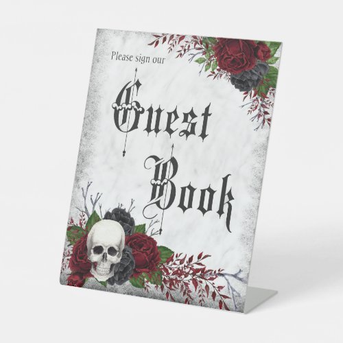 Gothic Guest Book Sign with Skull and Roses