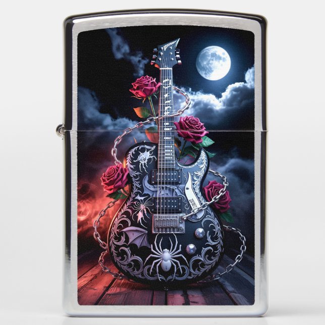 Gothic Guitar Zippo – Black Electric Axe Zippo Lighter (Front)