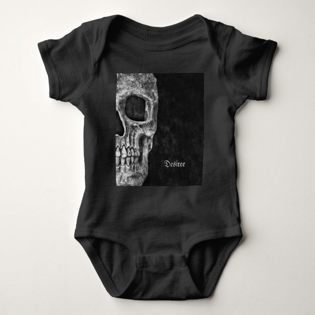 Gothic Half Skull Black And White Cool Grunge Baby Bodysuit (Front)
