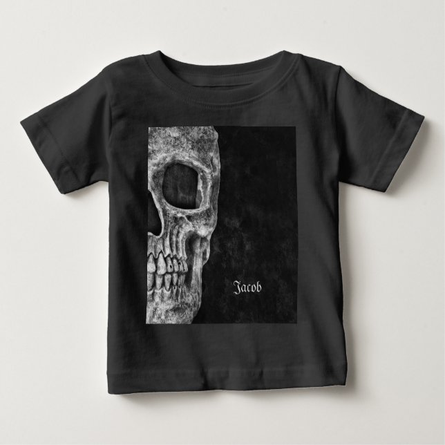 Gothic Half Skull Black And White Cool Grunge Baby T-Shirt (Front)