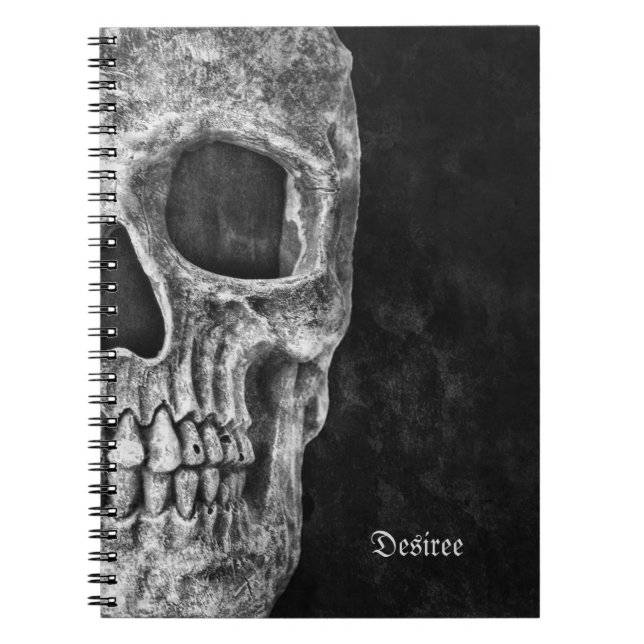 Gothic Half Skull Black And White Cool Grunge Notebook (Front)