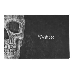 Gothic Half Skull Black And White Cool Grunge Placemat
