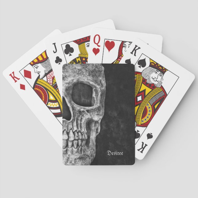 Gothic Half Skull Black And White Cool Grunge Poker Cards (Back)