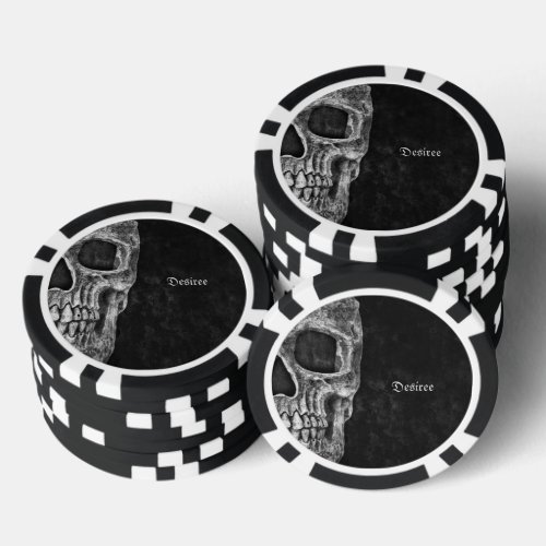 Gothic Half Skull Black And White Cool Grunge Poker Chips