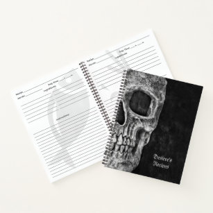 Gothic Half Skull Black And White Cool Recipes Notebook