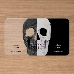 Gothic Half Skull Black And White Cool Tattoo Shop Clear Business Cards