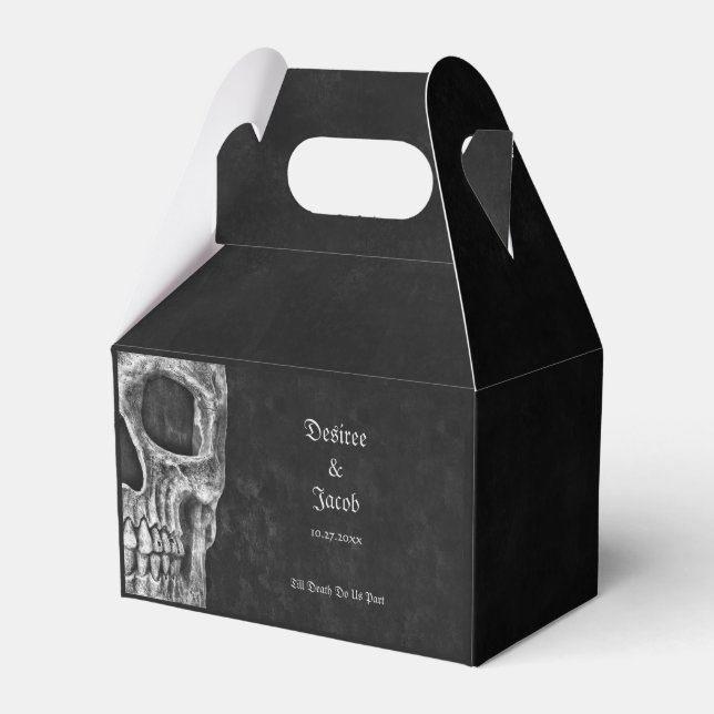 Gothic Half Skull Black And White Wedding Favor Boxes (Front Side)