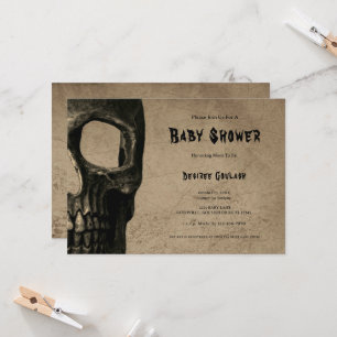 Gothic Half Skull Black Baby Shower Invitation