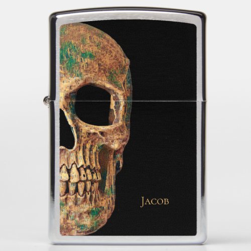 Gothic Half Skull Black Brown Green Creepy Macabre Zippo Lighter