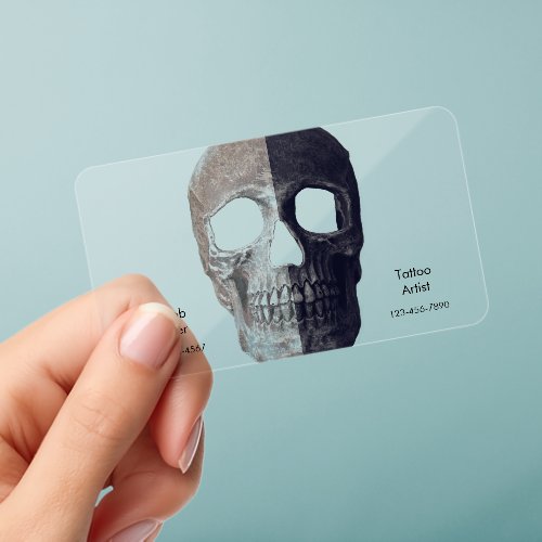 Gothic Half Skull Black Gray Cool Tattoo Shop Clear Business Cards
