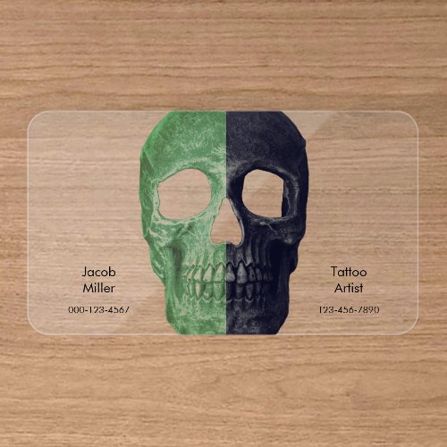 Gothic Half Skull Black Green Cool Tattoo Shop Clear Business Cards