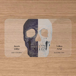 Gothic Half Skull Black White Cool Tattoo Shop Clear Business Cards