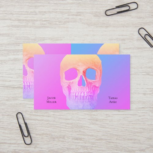 Gothic Half Skull Blue Pink Purple Tattoo Shop Business Card