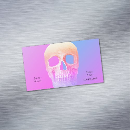 Gothic Half Skull Blue Pink Purple Tattoo Shop Business Card Magnet