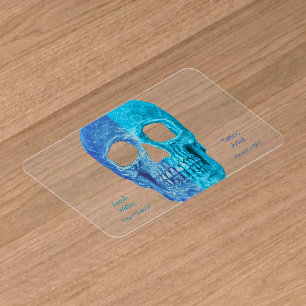 Gothic Half Skull Blue Teal Cool Tattoo Shop Clear Business Cards