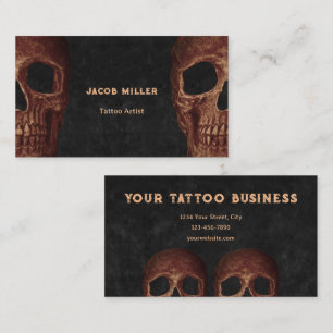 Gothic Half Skull Brown Black Tattoo Shop Business Card