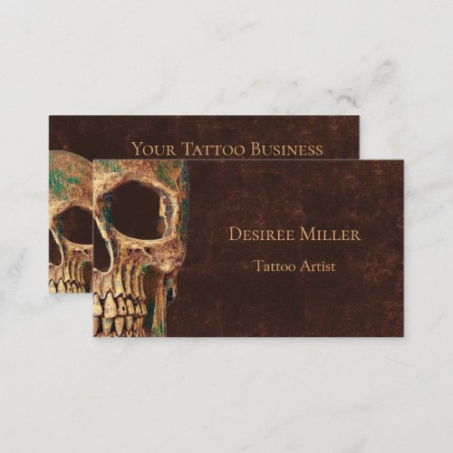 Gothic Half Skull Brown Texture Background Tattoo Business Card