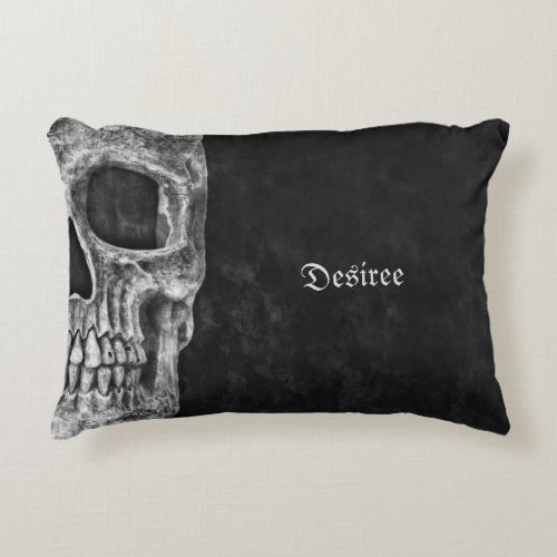 Gothic Half Skull Cool Black And White Grunge Accent Pillow