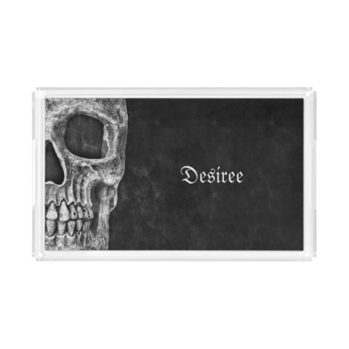 Gothic Half Skull Cool Black And White Grunge Acrylic Tray