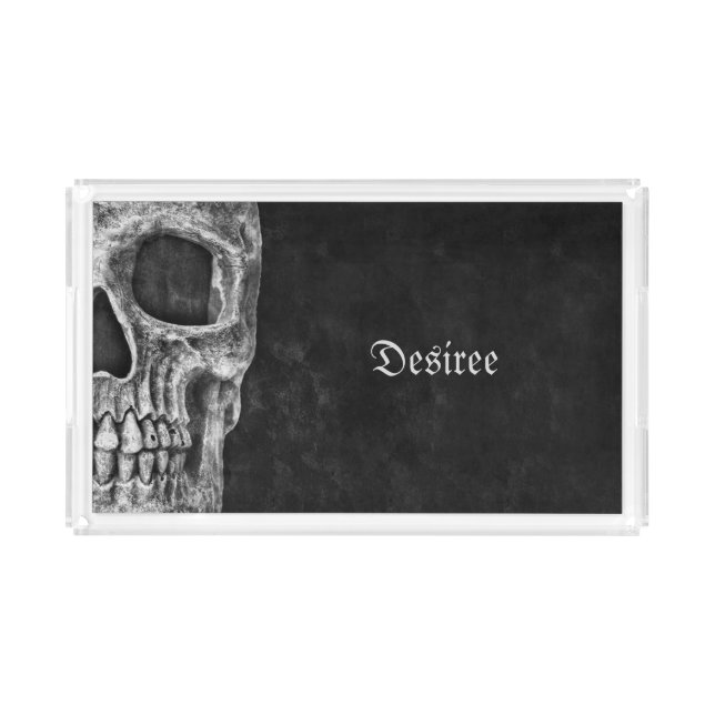 Gothic Half Skull Cool Black And White Grunge Acrylic Tray (Front)