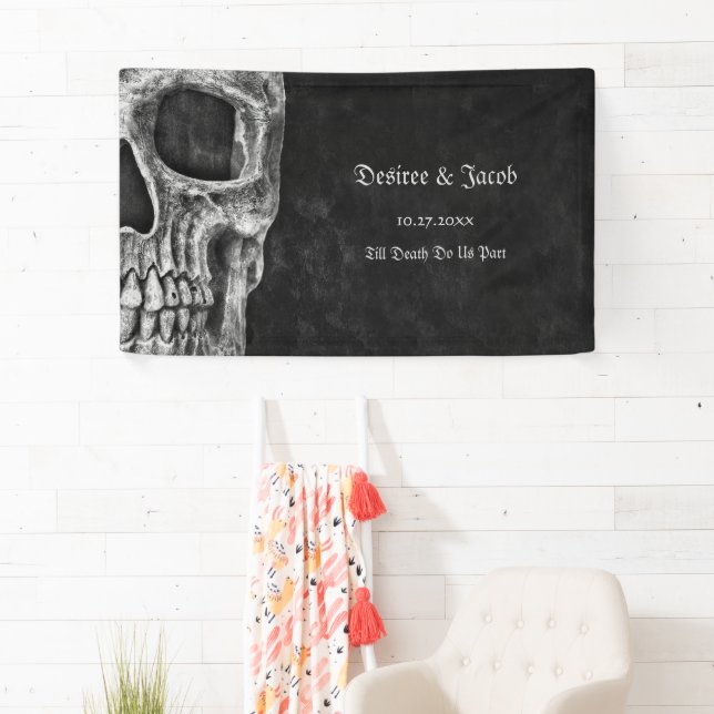 Gothic Half Skull Cool Black And White Grunge Banner (Insitu)